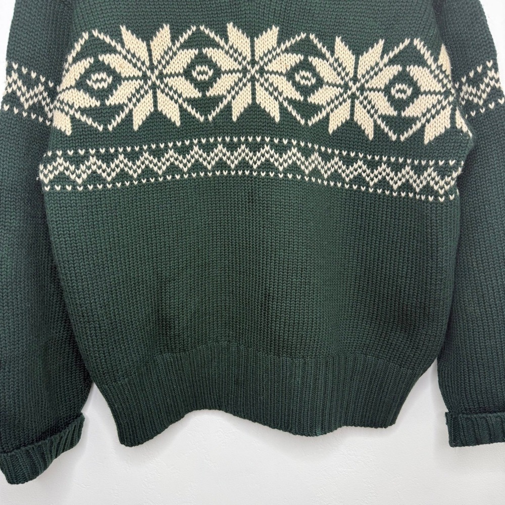 Vintage Abercrombie & Fitch Wool Sweater Green Fair Isle Nordic Ski Snowflake L - Picture 3 of 11